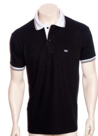 Camisa polo preta com detalhe branco