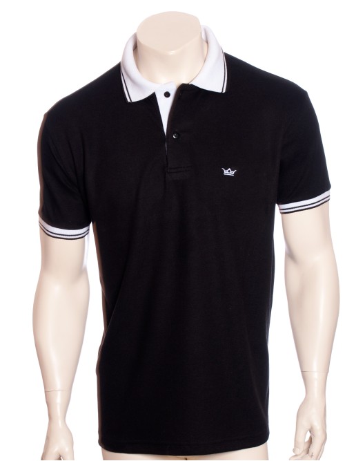 Camisa polo preta com detalhe branco Camisa polo preta com detalhe branco