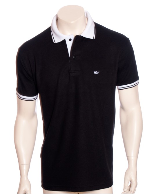 Camisa polo preta com detalhe branco