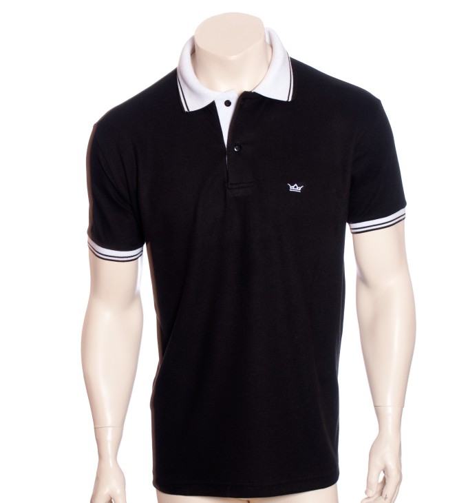 Camisa polo preta com detalhe branco Camisa polo preta com detalhe branco