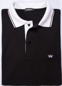 Camisa polo preta com detalhe branco