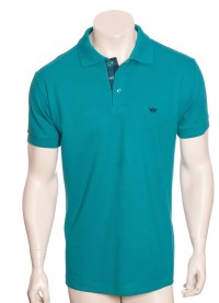 Camisa polo verde com detalhe xadrez