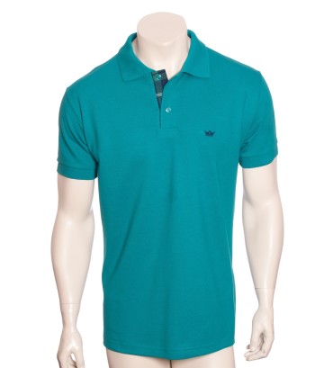 Camisa polo verde com detalhe xadrez