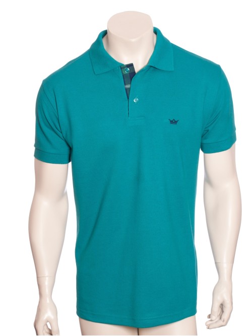 Camisa polo verde com detalhe xadrez