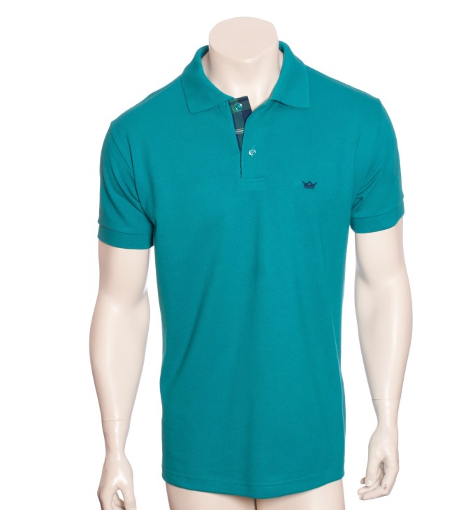 Camisa polo verde com detalhe xadrez