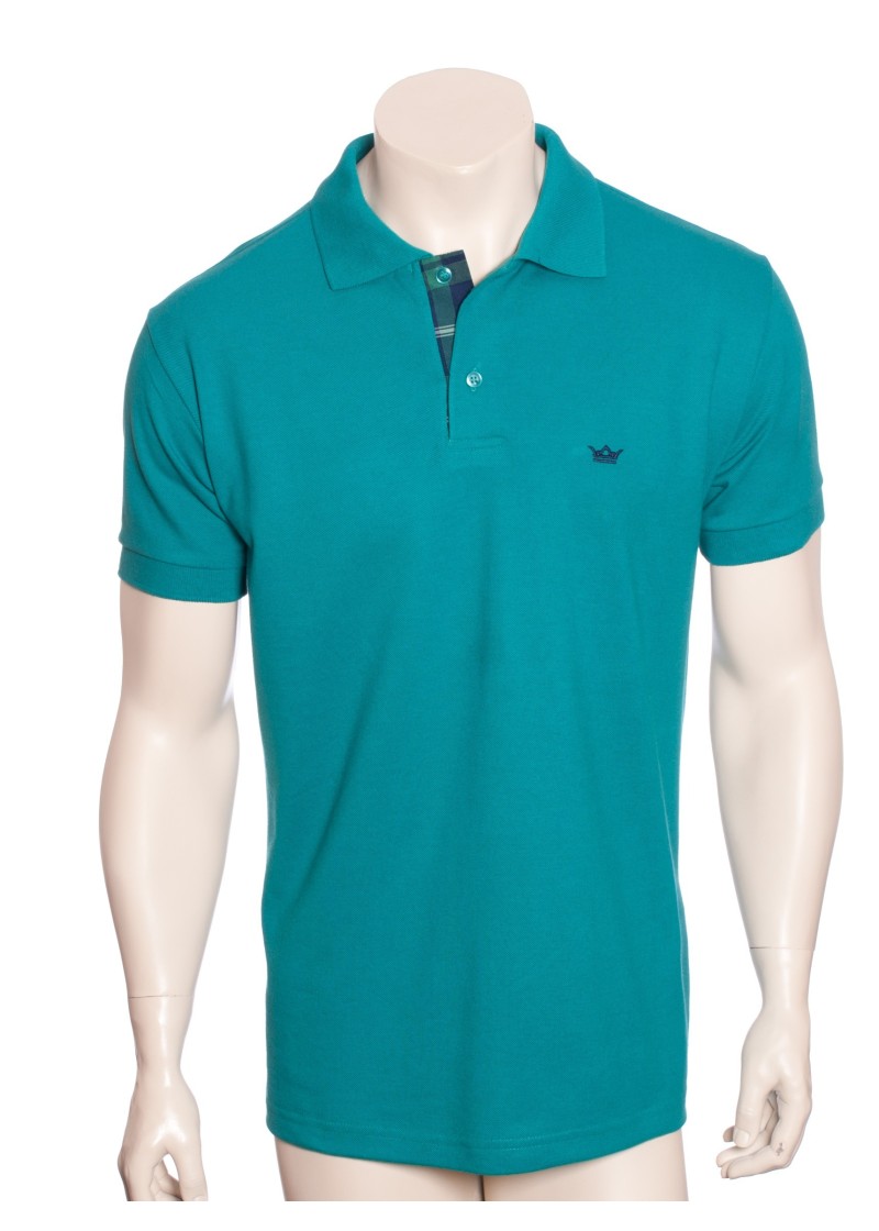 Camisa polo verde com detalhe xadrez