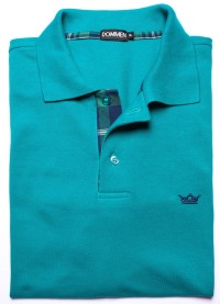 Camisa polo verde com detalhe xadrez
