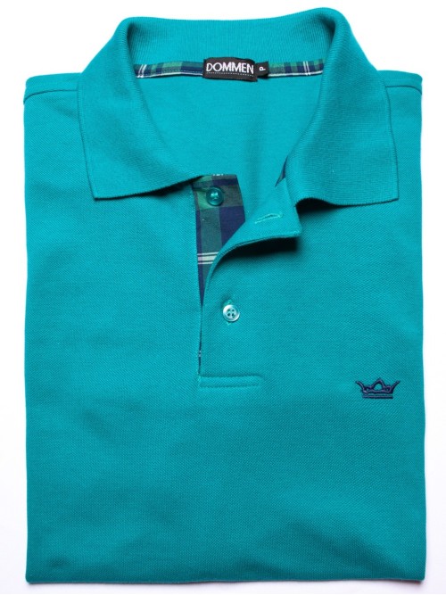 Camisa polo verde com detalhe xadrez