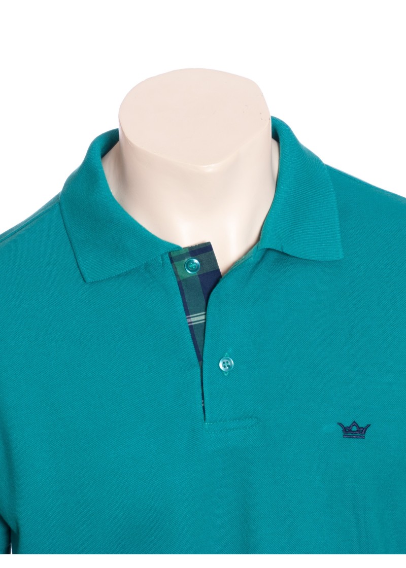 Camisa polo verde com detalhe xadrez