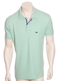 Camisa polo verde claro com detalhe xadrez