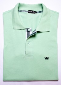 Camisa polo verde claro com detalhe xadrez