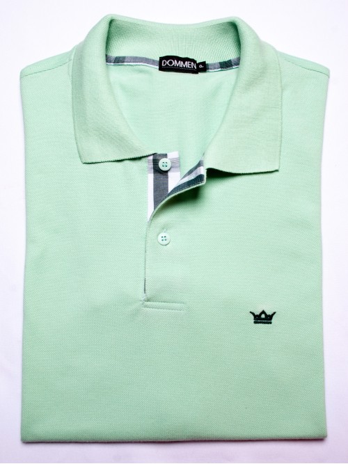 Camisa polo verde claro com detalhe xadrez