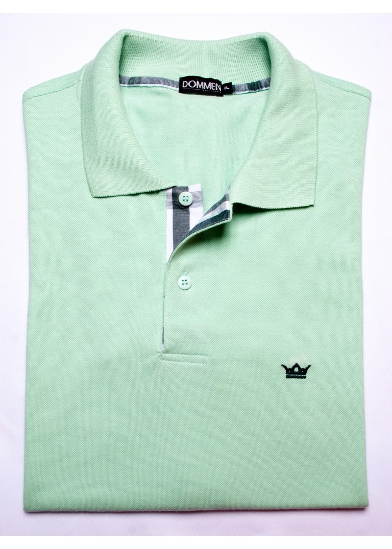 Camisa polo verde claro com detalhe xadrez