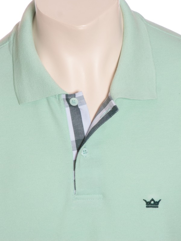 Camisa polo verde claro com detalhe xadrez