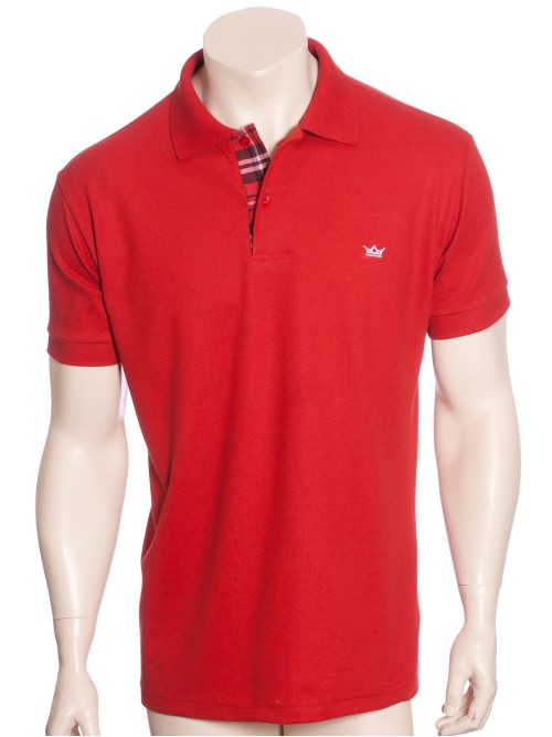 Camisa polo vermelha com detalhe xadrez Camisa polo vermelha com detalhe xadrez