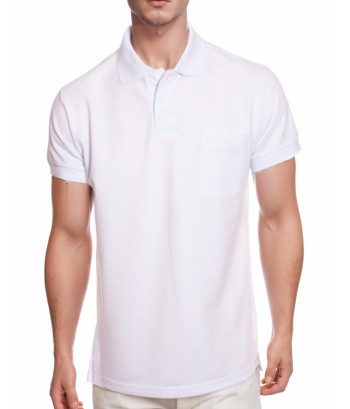 Camisa polo masculina branca com bolso