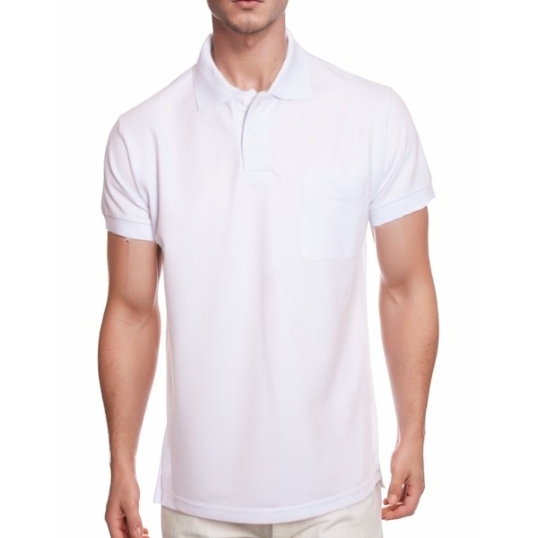 Camisa polo masculina branca com bolso