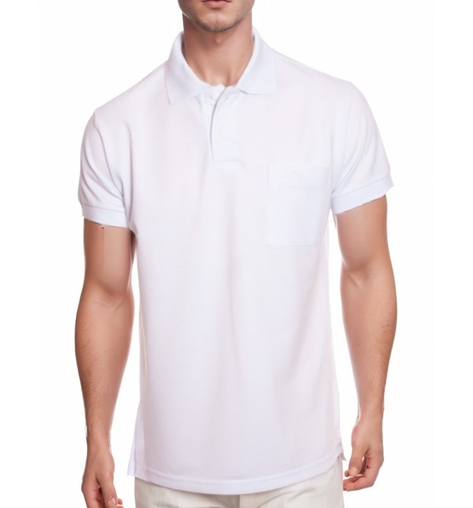 Camisa polo masculina branca com bolso Camisa polo masculina branca com bolso