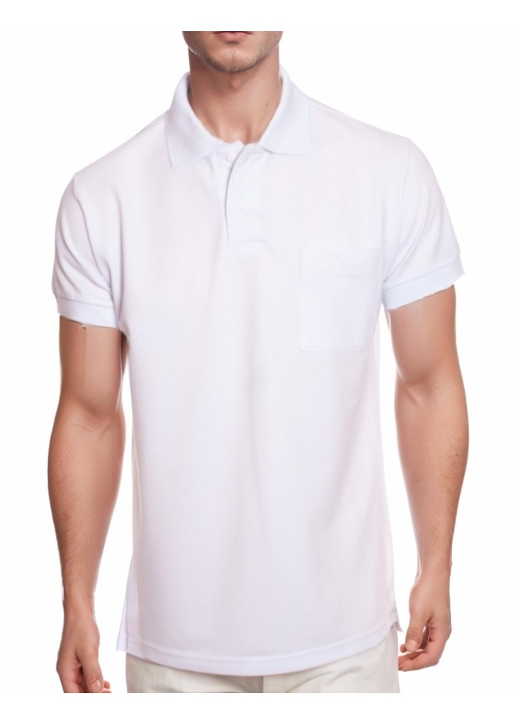 Camisa polo masculina branca com bolso