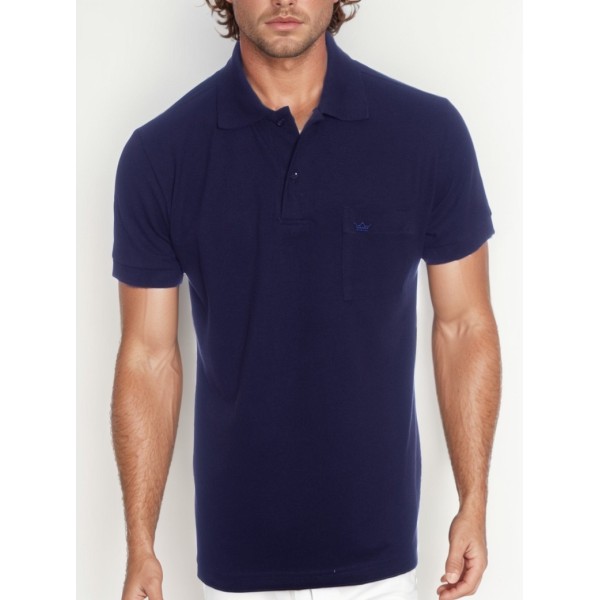 Camisa polo masculina azul marinho com bolso