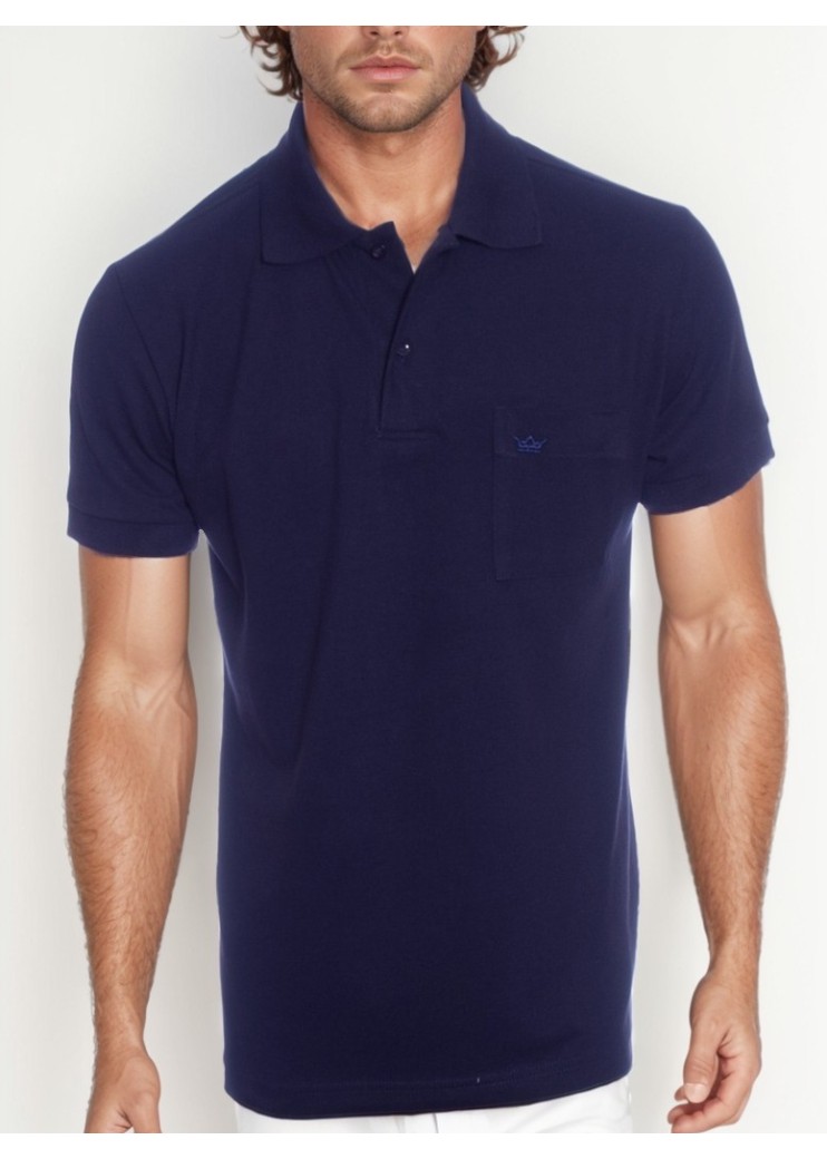 Camisa polo masculina azul marinho com bolso