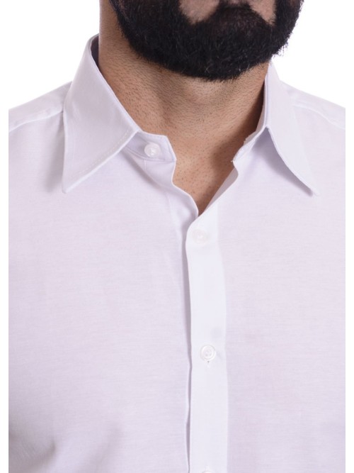 Camisa social branca masculina de microfibra manga curta