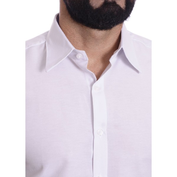 Camisa social branca masculina de microfibra manga curta