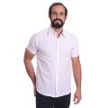 Camisa social branca masculina de microfibra manga curta