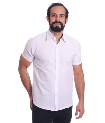 Camisa social branca masculina de microfibra manga curta