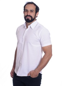 Camisa social branca masculina de microfibra manga curta