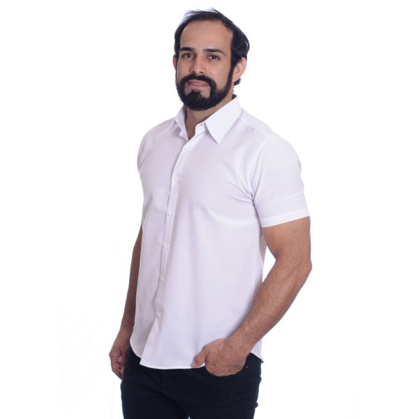 Camisa social branca masculina de microfibra manga curta