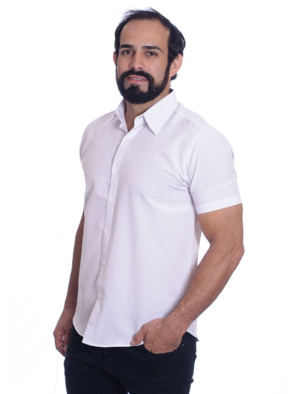 Camisa social branca masculina de microfibra manga curta