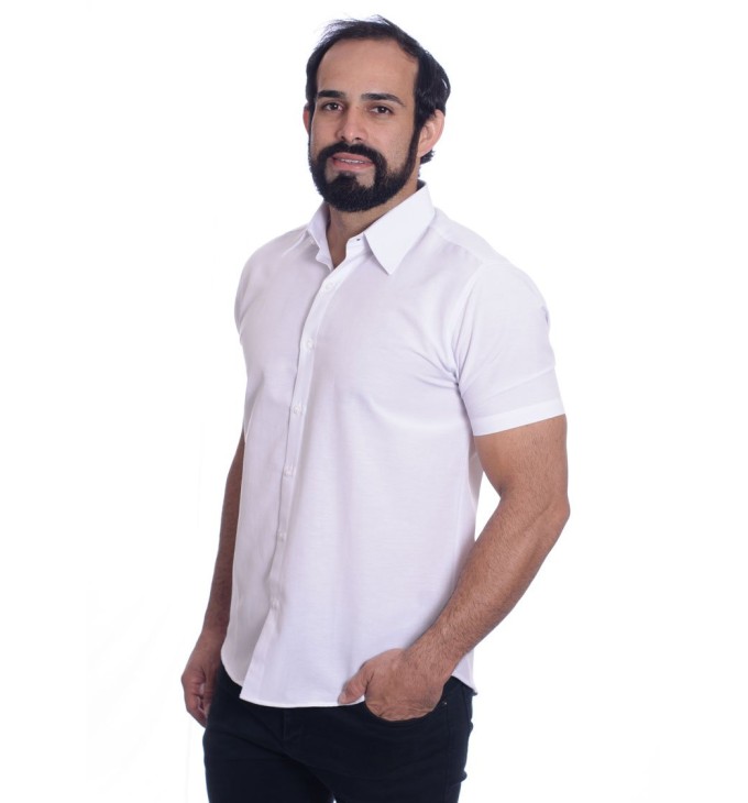 Camisa social branca masculina de microfibra manga curta Camisa social branca masculina de microfibra manga curta