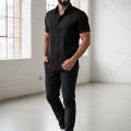 Camisa social preta masculina de microfibra manga curta