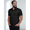 Camisa social preta masculina de microfibra manga curta
