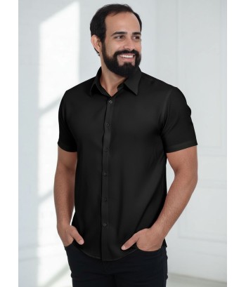 Camisa social preta masculina de microfibra manga curta