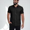 Camisa social preta masculina de microfibra manga curta