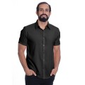 Camisa social preta masculina de microfibra manga curta