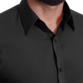 Camisa social preta masculina de microfibra manga curta