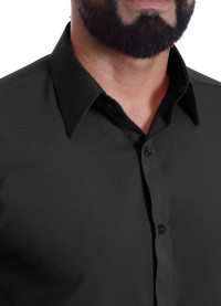 Camisa social preta masculina de microfibra manga curta