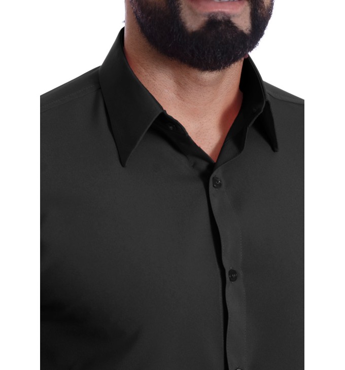 Camisa social preta masculina de microfibra manga curta Camisa social preta masculina de microfibra manga curta