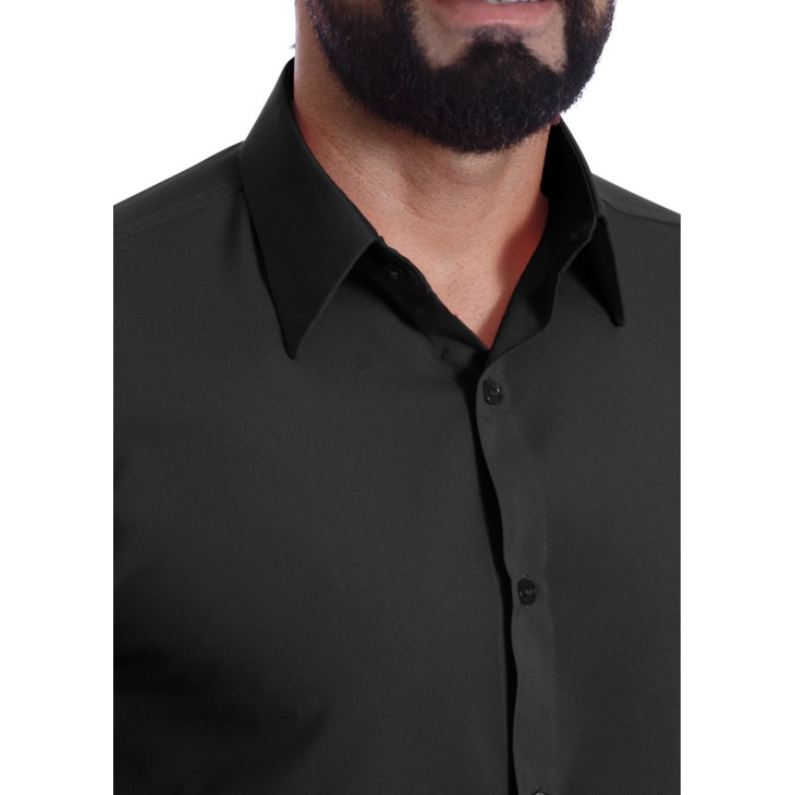 Camisa social preta masculina de microfibra manga curta