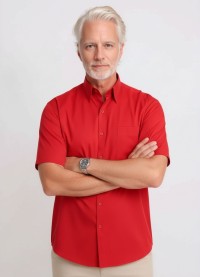 Camisa social vermelha masculina de microfibra manga curta