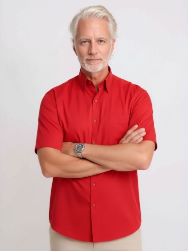 Camisa social vermelha masculina de microfibra manga curta