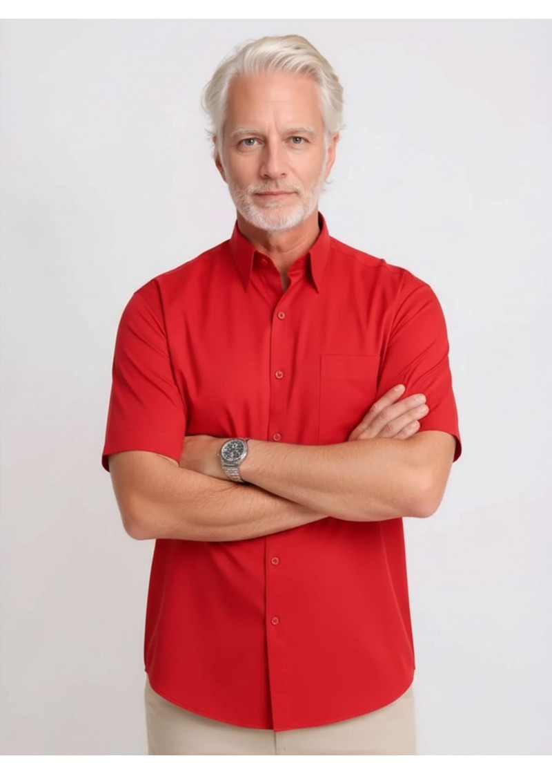 Camisa social vermelha masculina de microfibra manga curta