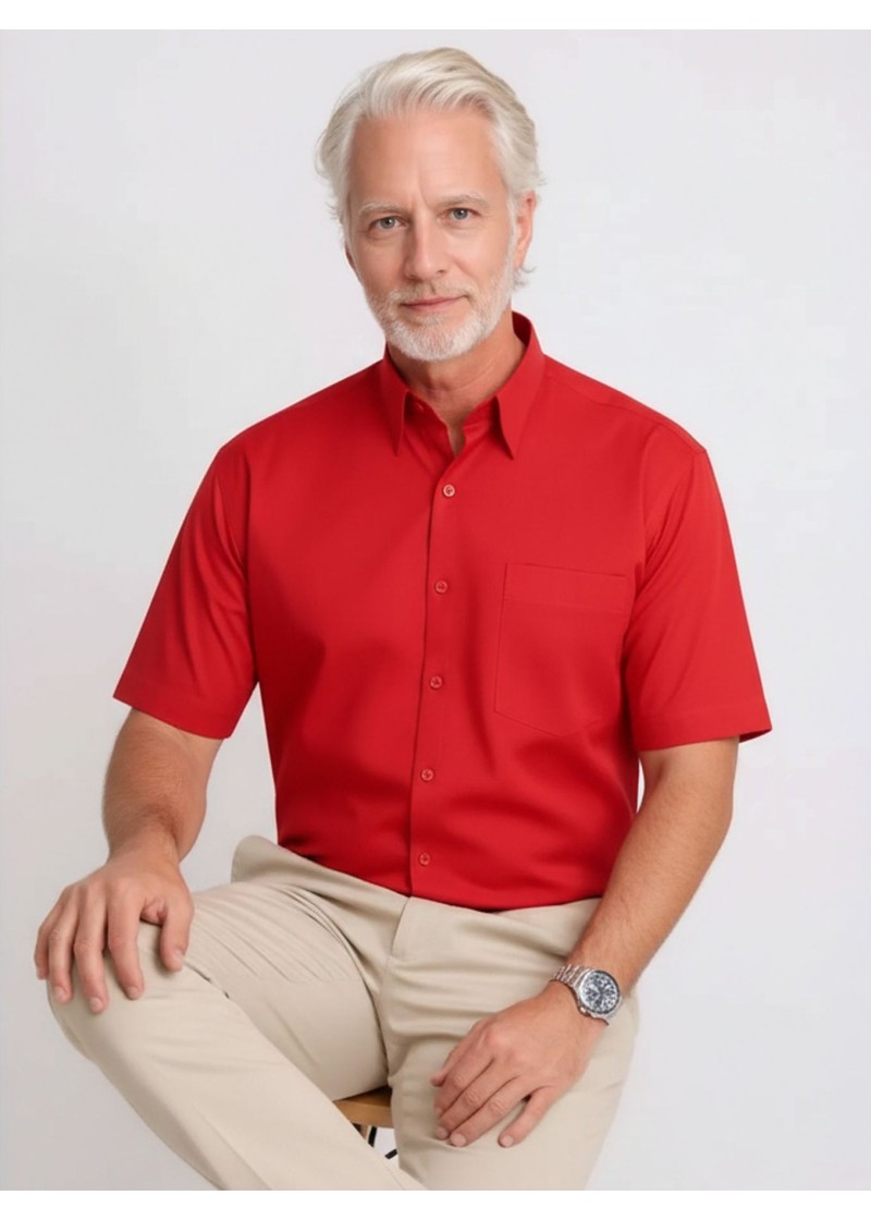 Camisa social vermelha masculina de microfibra manga curta