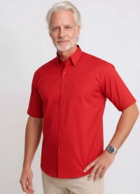 Camisa social vermelha masculina de microfibra manga curta