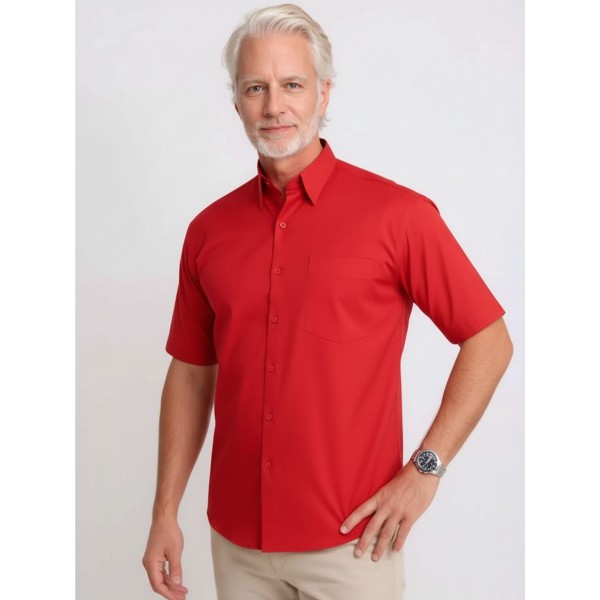 Camisa social vermelha masculina de microfibra manga curta