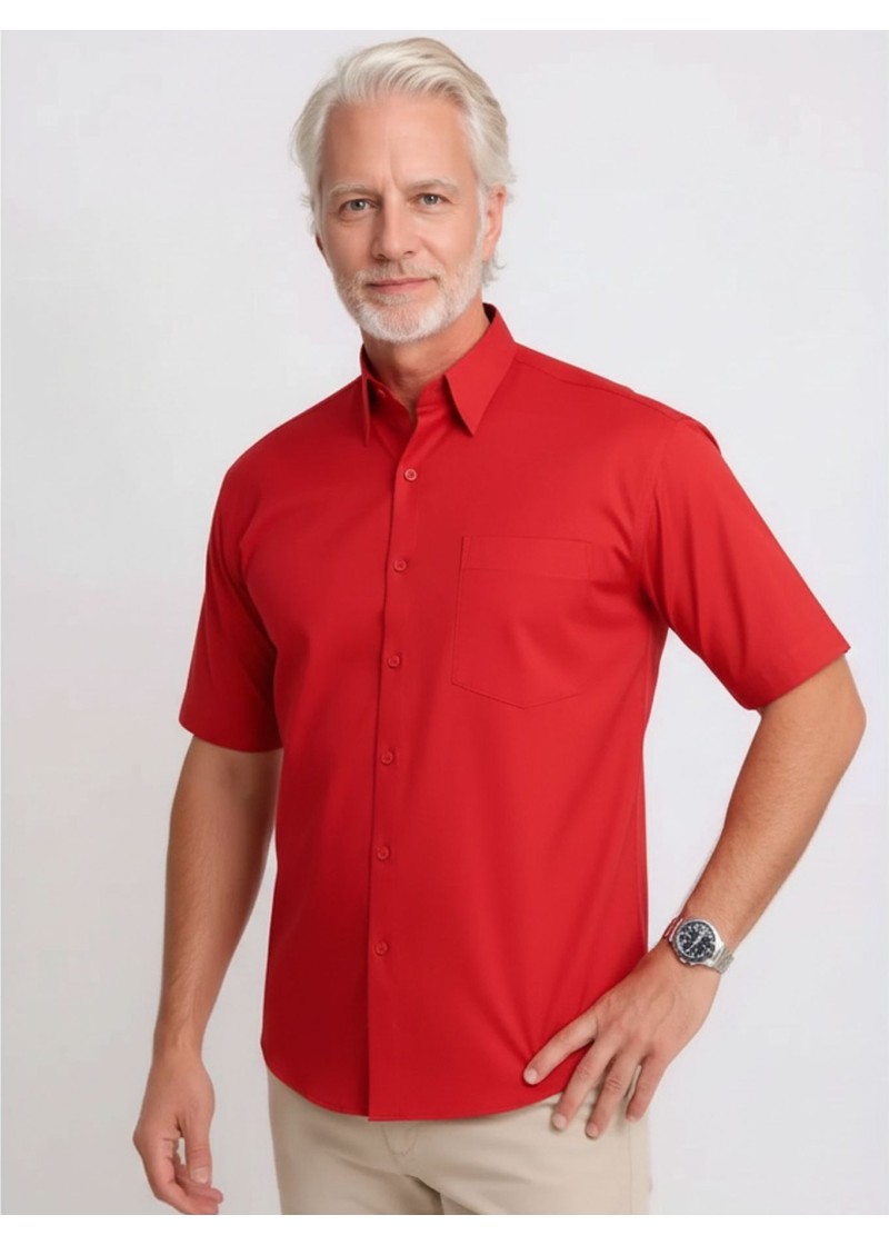 Camisa social vermelha masculina de microfibra manga curta