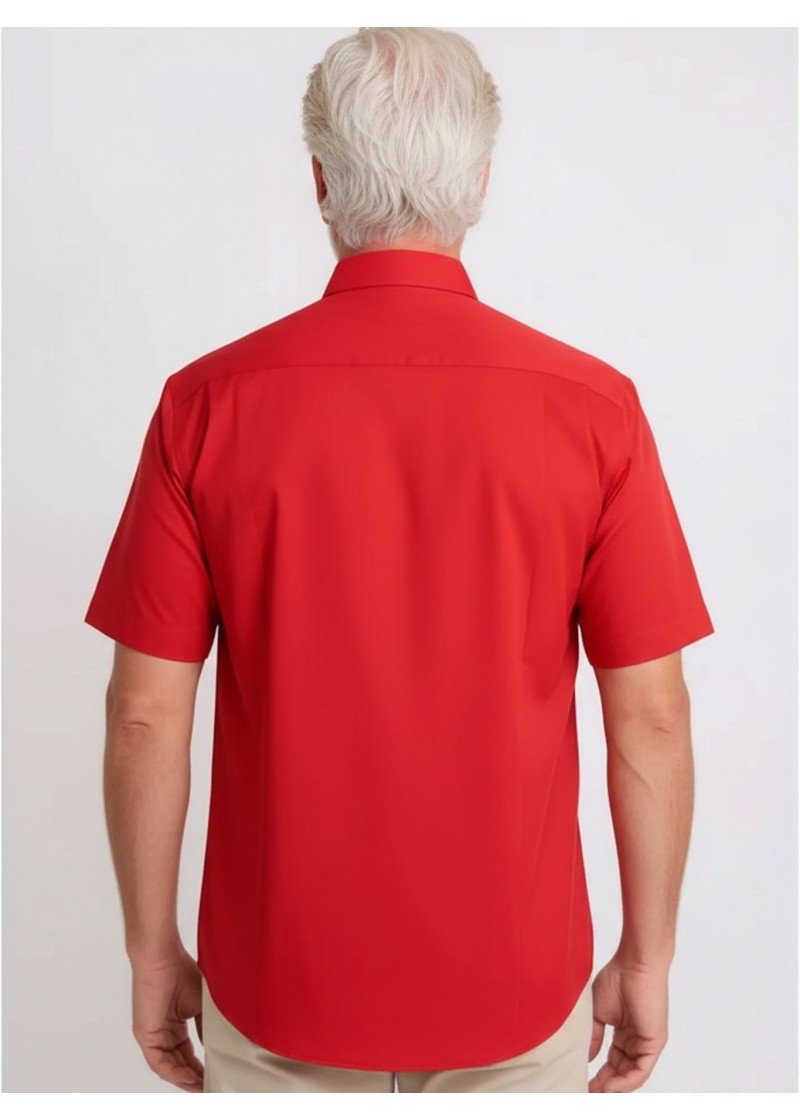 Camisa social vermelha masculina de microfibra manga curta